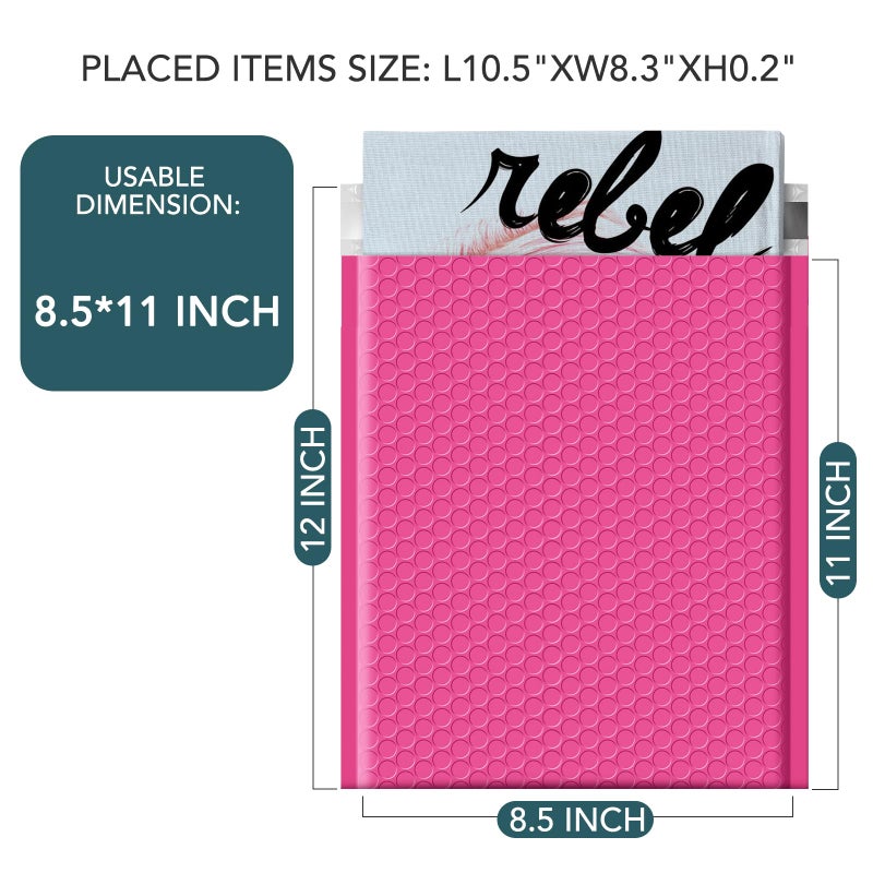 Metronic 8.5 x 12 Inch Bubble Mailers 25 Pack Pink Padded Envelopes Self-Seal Bubble Mailer Waterproof Cushioning Padded Mailers for Shipping, Mailing, Packaging, Small Business Supplies, Bulk #2 - Image 2